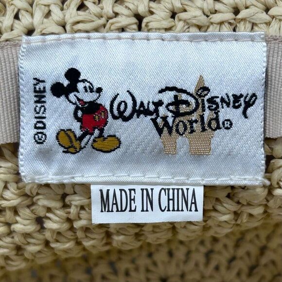 Vtg Walt Disney World Floppy Raffia Bucket Hat Women's OSFM Beige Leather Straps - Picture 6 of 7